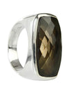 Rectangular Faceted Cut Stone Ring Smokey Quartz