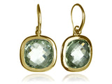 18K Gold Plated Framed Rounded Square Classic Earrings Green Amethyst