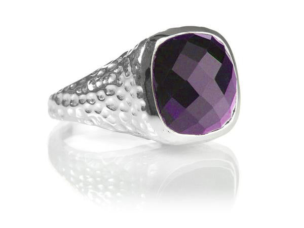 Gaudi Pointalism Square Cocktail Ring Amethyst