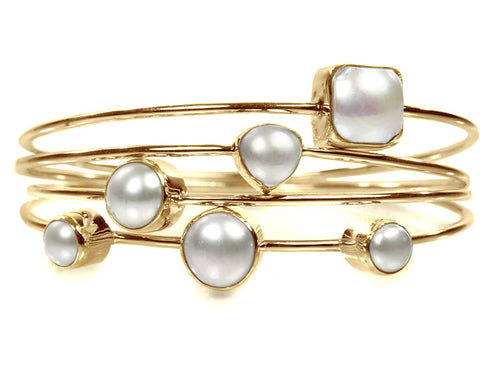 18k Gold Plated Four Stacked Jaipuri Stone Bangles White Pearl