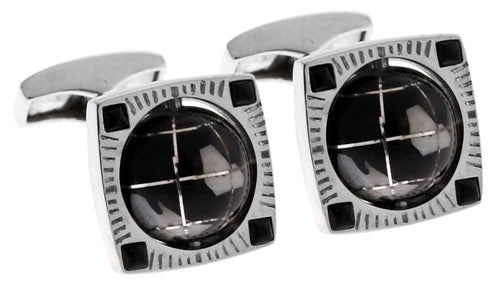 Framed Splnning Globe Cufflinks (Silver / Black Onyx)