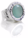 Battered Stone Circle Cocktail Ring Aqua Chalcedony