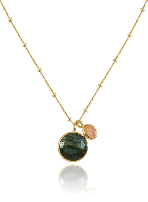 Bilbao Two Stone Necklace Labradorite and Peach Chalcedony