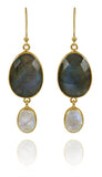 River Rock Stone and Drop Earrings Labradorite and White Moonstone
