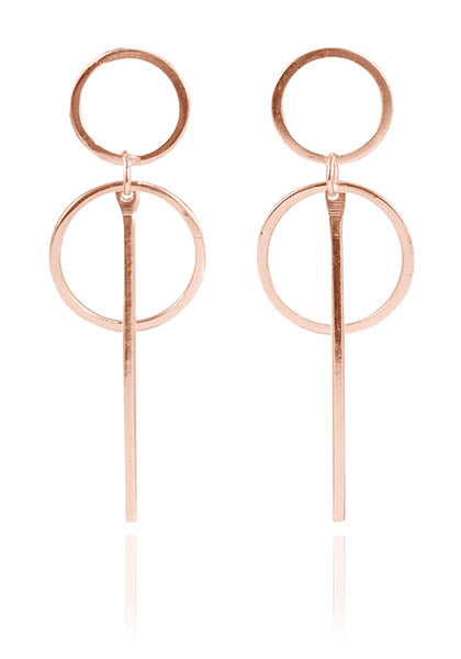 Rose Gold Plated Double Circle Pin Dangle Earrings