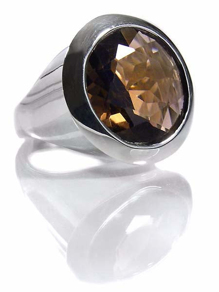 Gaudi Dome Ring with Faceted Stone Smokey Quartz