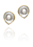 Gold Rimmed Pearl Bud Earrings White Pearl