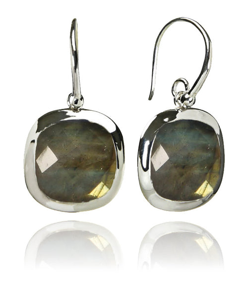 Framed Rounded Square Classic Earrings Labradorite