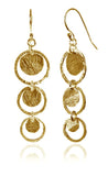 18K Gold Plated Brushed Three Circle Drop Earrings