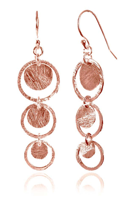 Rose Gold Plated Brushed Three Circle Drop Earrings