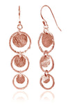 Rose Gold Plated Brushed Three Circle Drop Earrings