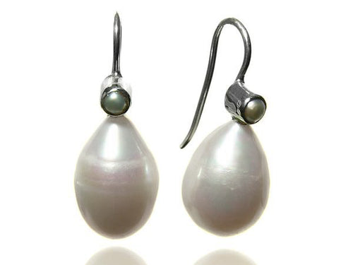 Double Pearl Drop Hanging Earrings White Pearl