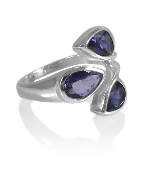 Three Stone Leaf Wrap Ring Iolite