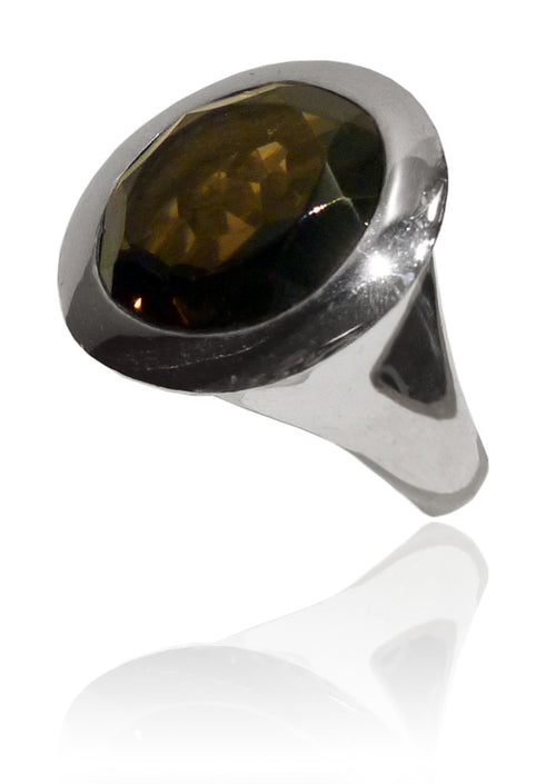 Small Italian Full Faceted Circle Ring with Simple Band Smokey Quartz