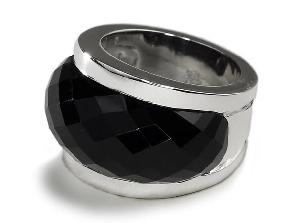 Curved Venetian Faceted Cocktail Band Black Onyx