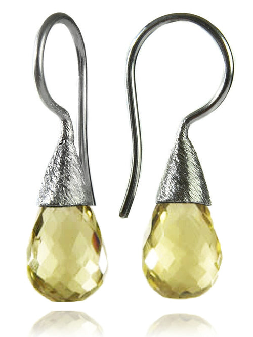 Small Quartz with Brushed Top Earrings Citrine