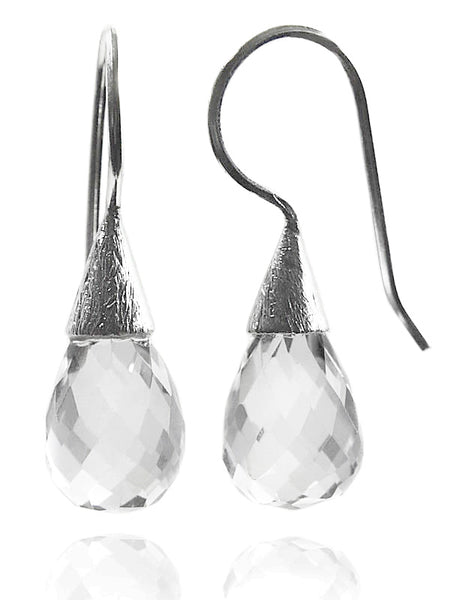 Long Curved Gemstone Drop Earrings Clear Quartz