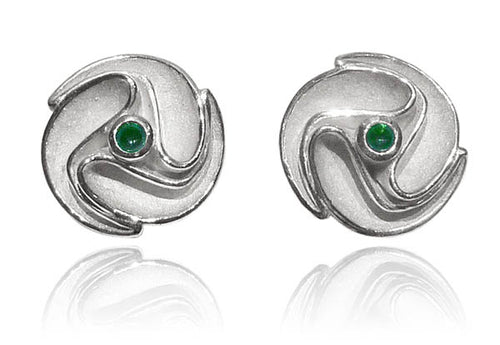 Flowered Sculptured Earring Drops Green Onyx