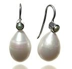 Double Pearl Drop Hanging Earrings White Pearl