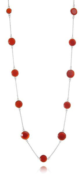 Faceted 17 Stone Capri Long Necklace Carnelian