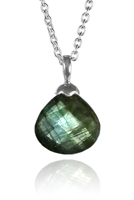 Jaipuri Quartz Drop Pendant with Chain Labradorite