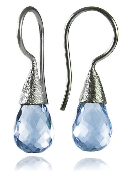 Small Quartz with Brushed Top Earrings Blue Topaz