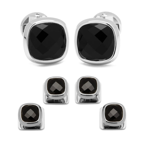 Faceterd Onyx Cushion Stud Set