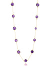 18K Gold Plated Faceted 17 Stone Capri Long Necklace Amethyst