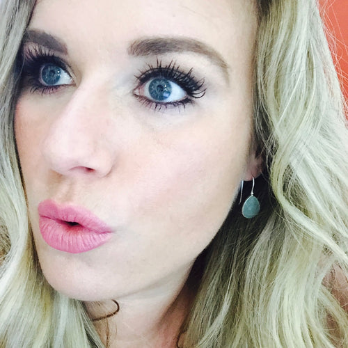 Slim Peacock Earrings -  Aqua Chalcedony