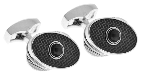 Grey Black Enamel with Cats Eye Oval Spinning Cufflinks