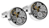 Round Watch Movement Cufflinks (Rhodium)