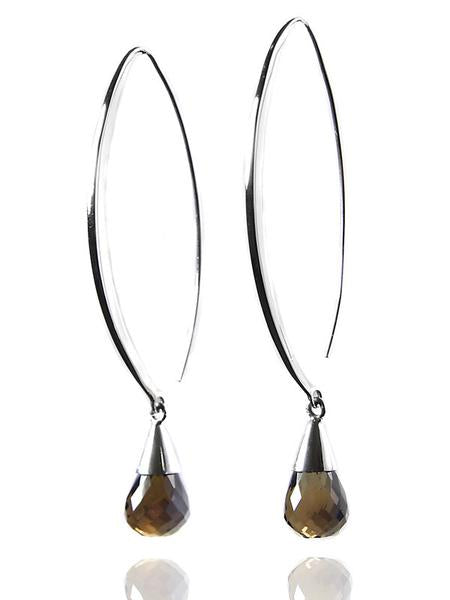Long Curved Gemstone Drop Earrings Smokey Quartz