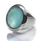 Large Faceted Circle Cocktail Ring Aqua Chalcedony