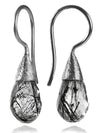 Small Quartz with Brushed Top Earrings Black Rutile Quartz