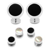 Double Sided Onyx and Mother of Pearl Round Beveled Stud Set