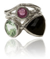 Twisted Twig Cocktail Ring Black Onyx and Green Amethyst