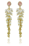 Italian Cascade Cluster Pearl Earrings Rose Quartz