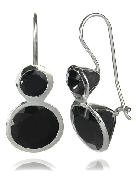 Large Jaipuri Two Stone Drop Earrings Black Onyx