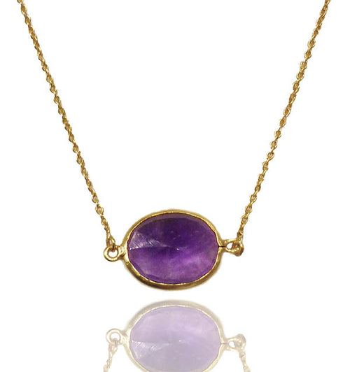 18k Gold Plated River Rock Necklace Amethyst