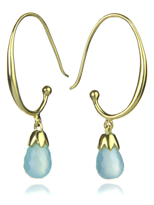 Jaipuri Circular Gemstone Drop Earrings (Gold Plated Aqua Chalcedony)