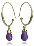 Jaipuri Circular Gemstone Drop Earrings (Gold Plated Amethyst)