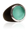 Mexican Art Deco Ebony Cocktail Ring Aqua Chalcedony
