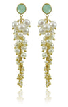 Italian Cascade Cluster Pearl Earrings Aqua Chalcedony