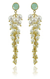 Italian Cascade Cluster Pearl Earrings Aqua Chalcedony