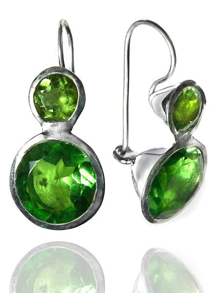 Large Jaipuri Two Stone Drop Earrings Green Glass