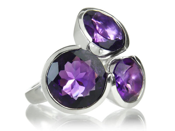 Three Circle Cluster Cocktail Ring Amethyst