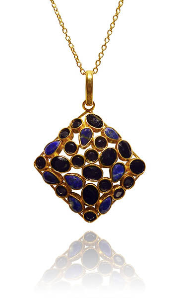 Jaipuri Square Mosaic Necklace Lapis and Sapphire