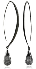 Long Curved Gemstone Drop Earrings Black Rutile Quartz