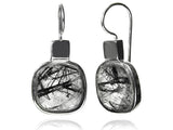 Faceted Rounded Square Earrings Black Rutile Quartz