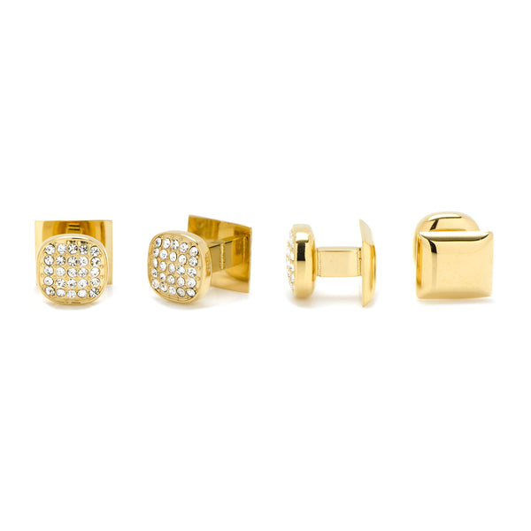 Stainless Steel Gold Plated White Pave Crystal Stud Set